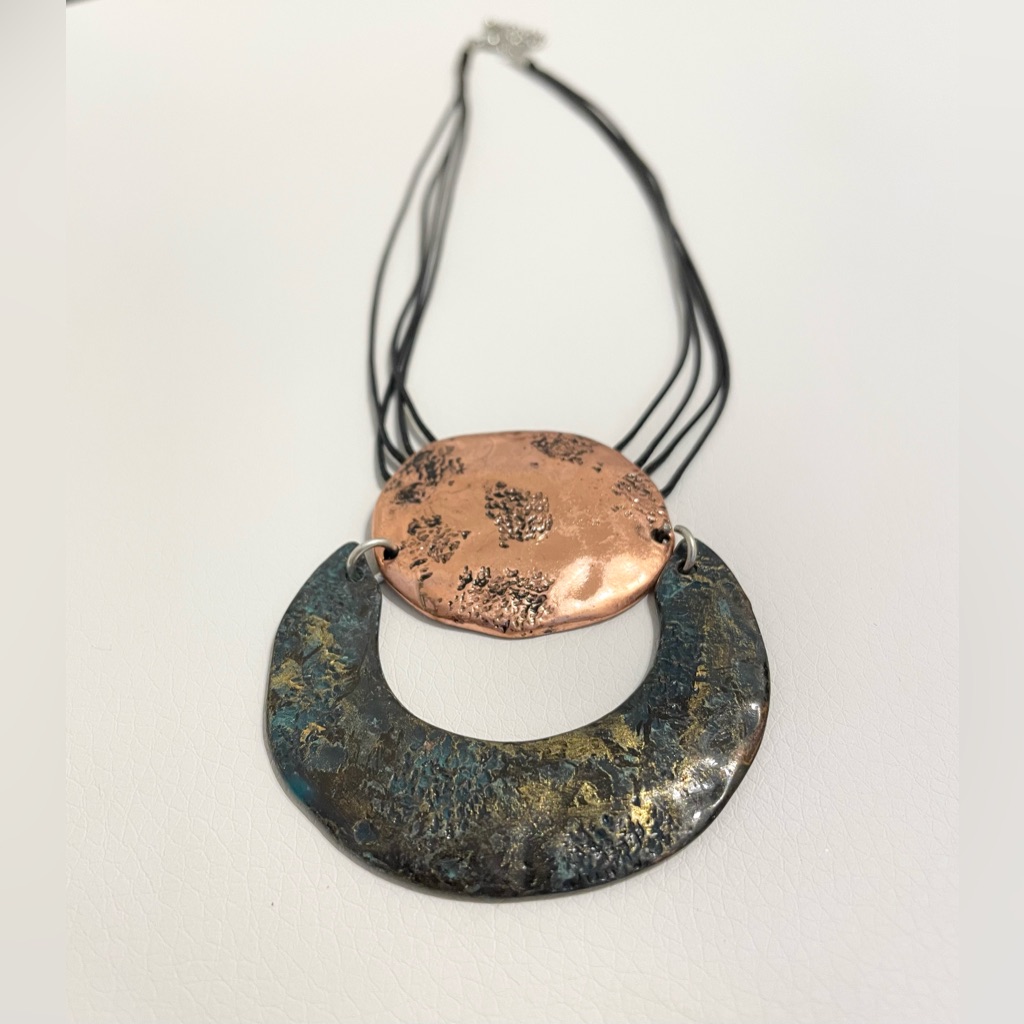 Vintage America Brass And Patina With Black Leather String 9$